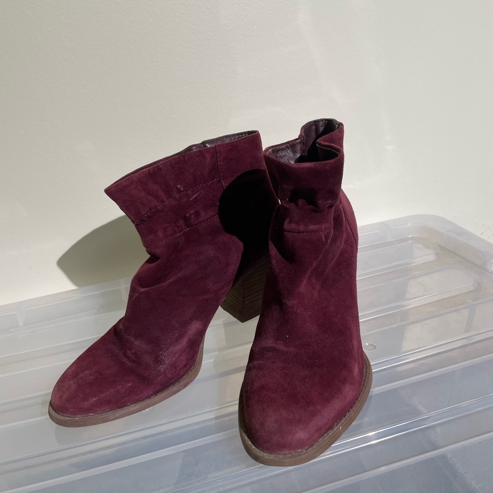 Burgundy leather heeled ankle boots